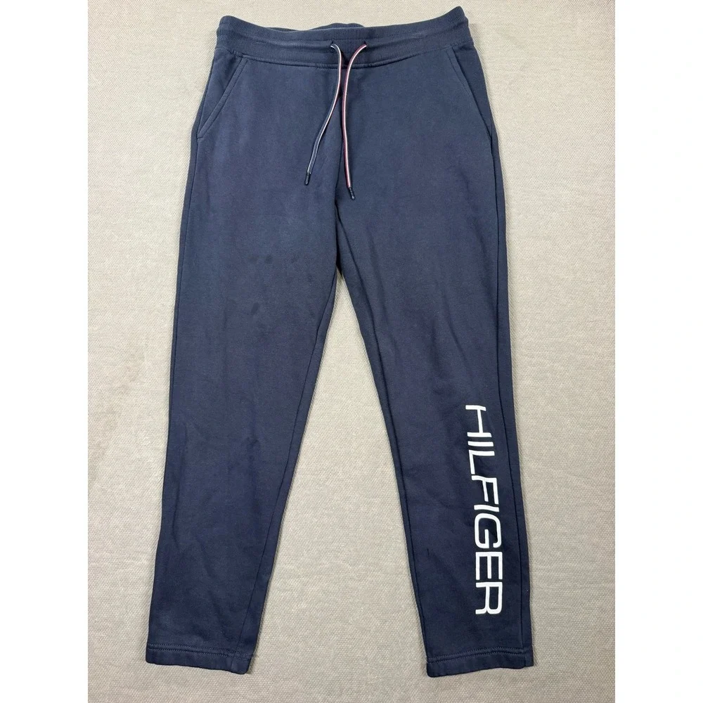 Tommy Hilfiger Mens Logo Jogger Sweatpants Navy Blue Fleece 78J4406/410 Medium
